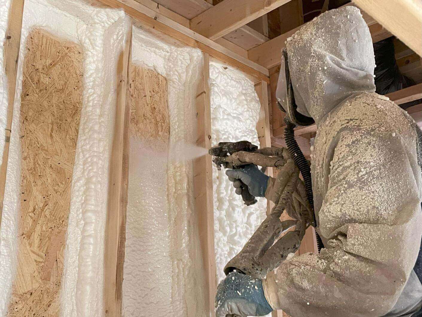 Spray foam insulation being installed in a Fargo, ND home
